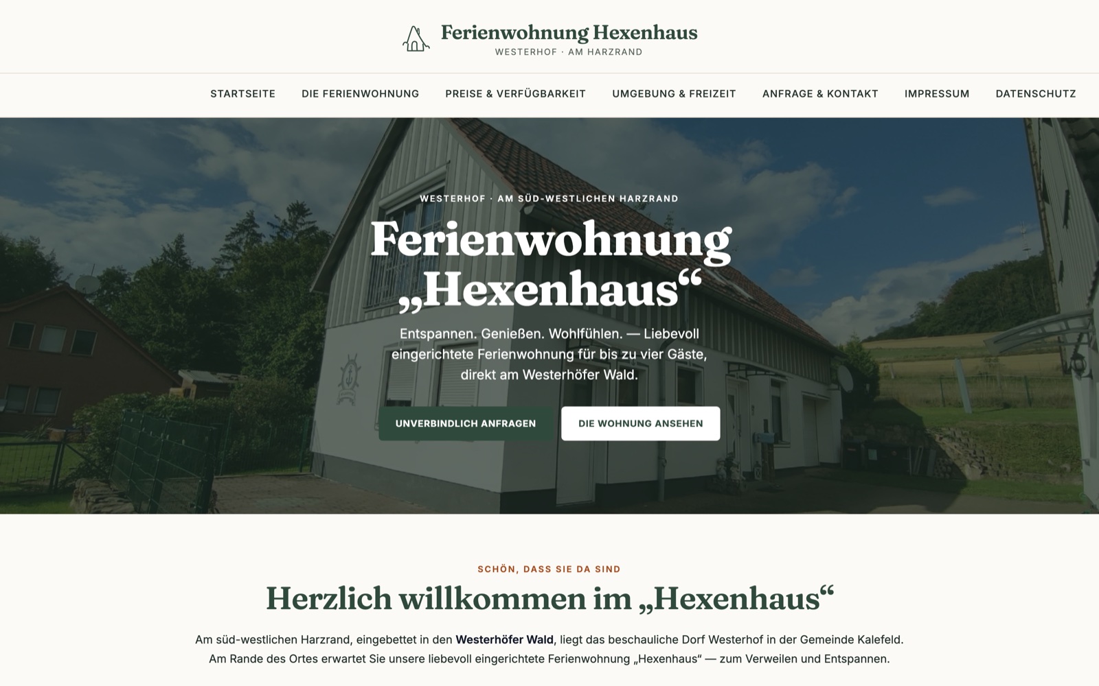 Startseite der Website Ferienwohnung Hexenhaus
