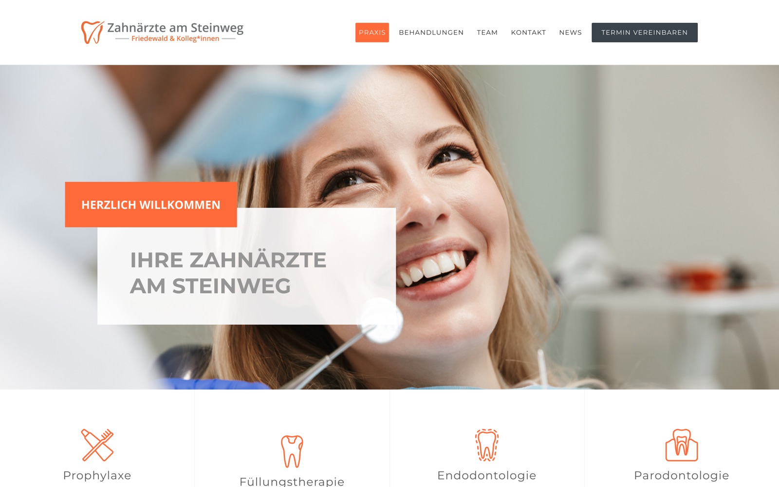 Startseite der Website Zahnärzte am Steinweg