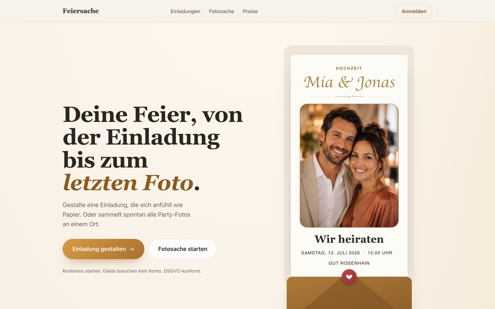 Startseite der Website Feiersache